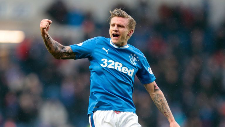 Jason Cummings celebrates scoring for Rangers in Scottish Cup quarter-final against Falkirk