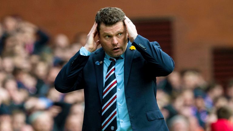 Rangers manager Graeme Murty shows his frustration during the defeat to Celtic