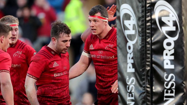 Robin Copeland celebrates his try from close range at the start of the second half 