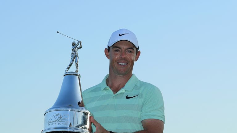 ORLANDO, FL - MARCH 18:  Rory McIlroy of Northern Ireland holds the trophy after his two shot victory during the final round at the Arnold Palmer Invitatio