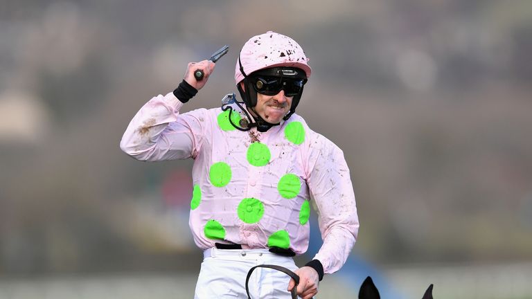 Ruby Walsh celebrates winning the Mares' Hurdle on Champion Day of the Cheltenham Festival