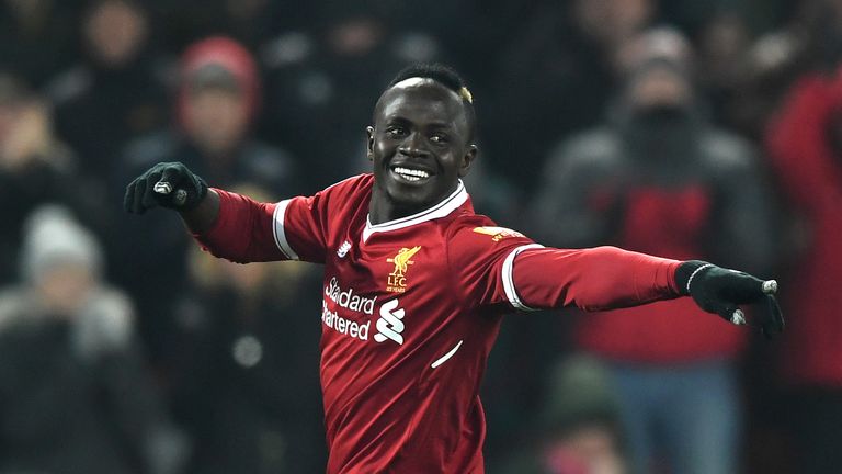 Sadio Mane celebrates his goal during the Premier League match between Liverpool and Newcastle United at Anfield