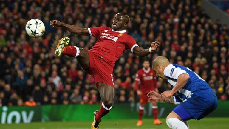 Sadio Mane during the Champions League last-16 second leg between Liverpool and FC Porto at Anfield on March 6, 2018