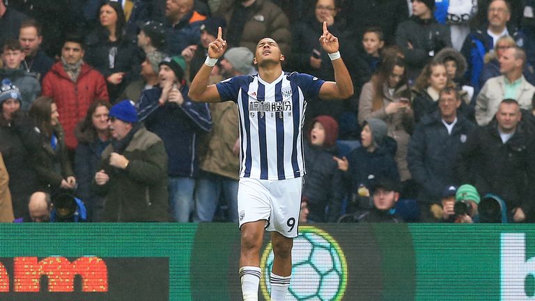 Salomon Rondon celebrates after scoring for West Brom against Leicester