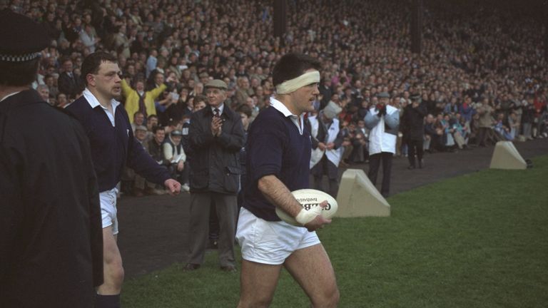 David Sole leads Scotland out at Murrayfield for their 1990 Five Nations encounter with England