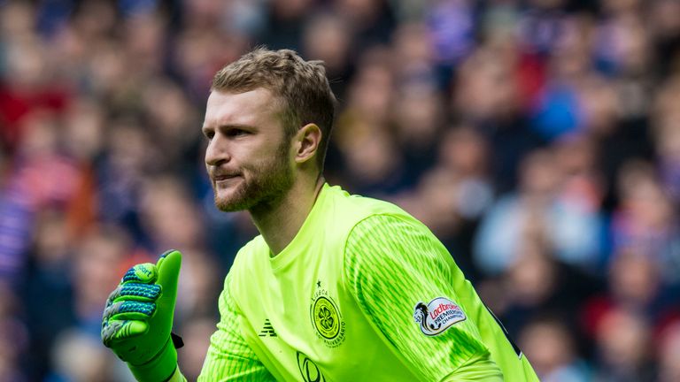Celtic keeper Scott Bain during Old Firm derby against Rangers
