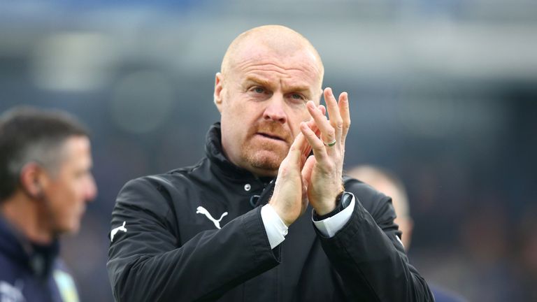 Burnley manager Sean Dyche applauds the fans before the Premier League match against Everton at Turf Moor