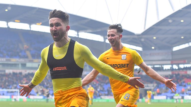 Preston North End's Sean Maguire celebrates scoring his side's second goal of the game