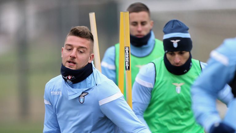ROME, ITALY - FEBRUARY 14:  Sergej  Milinkovic of SS Lazio in action during the SS Lazio training session on February 14, 2018 in Rome, Italy.  (Photo by Paolo Bruno/Getty Images)