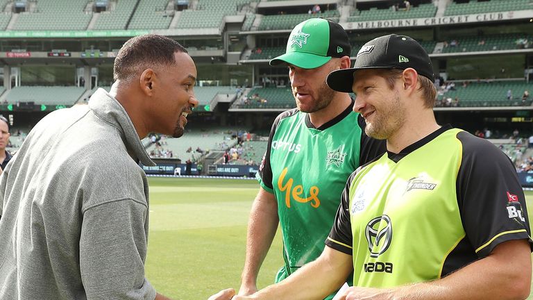 Shane Watson meets Will Smith during the 2017/2018 Big Bash League