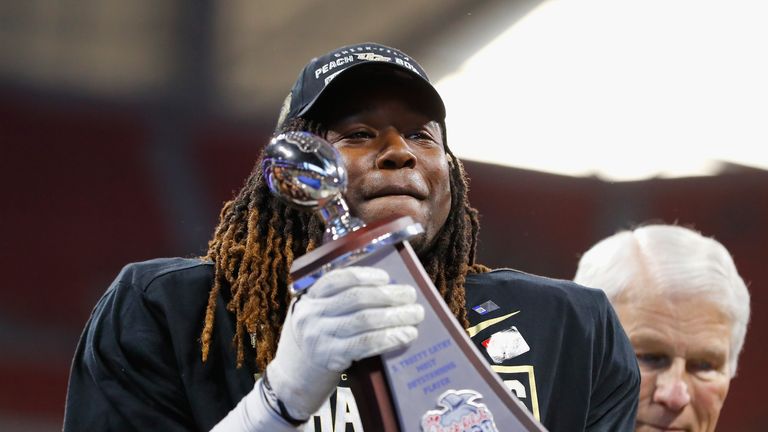 Shaquem Griffin during the Chick-fil-A Peach Bowl at Mercedes-Benz Stadium on January 1, 2018 in Atlanta, Georgia.