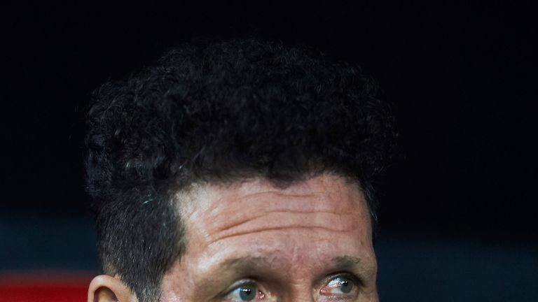 SEVILLE, SPAIN - FEBRUARY 25:  Head coach Diego Simeone of Atletico Madrid looks on prior to the start the La Liga match between Sevilla CF and Atletico Madrid at Estadio Ramon Sanchez Pizjuan on February 25, 2018 in Seville, Spain.  (Photo by Aitor Alcalde/Getty Images)