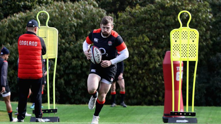 Eddie Jones looks on during England's training session at Penly Pennyhill Park during the Six Nations