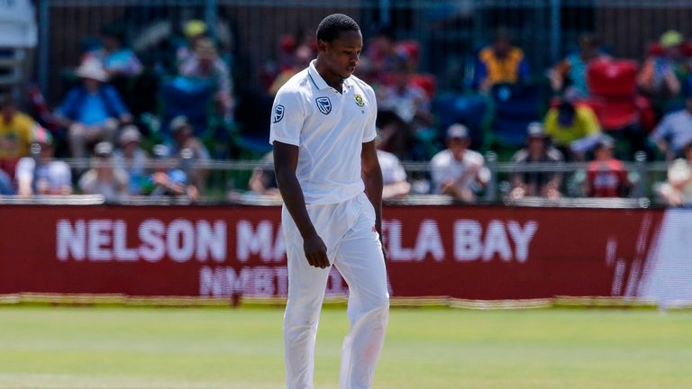 South Africa bowler Kagiso Rabada reacts during day three of the second Test cricket match between South Africa and Australia