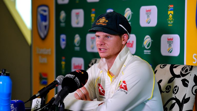 PORT ELIZABETH, SOUTH AFRICA - MARCH 12: Steven Smith (capt) of Australia at the post press conference after day 4 of the 2nd Sunfoil Test match between South Africa and Australia at St Georges Park on March 12, 2018 in Port Elizabeth, South Africa. (Photo by Ashley Vlotman/Gallo Images)