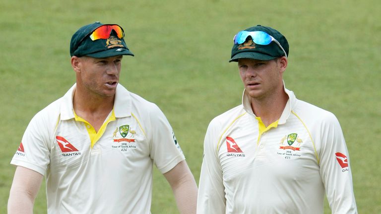 DURBAN, SOUTH AFRICA - MARCH 05: David Warner and Steven Smith of Australia during day 5 of the 1st Sunfoil Test match between South Africa and Australia at Sahara Stadium Kingsmead on March 05, 2018 in Durban, South Africa. (Photo by Lee Warren/Gallo Images)