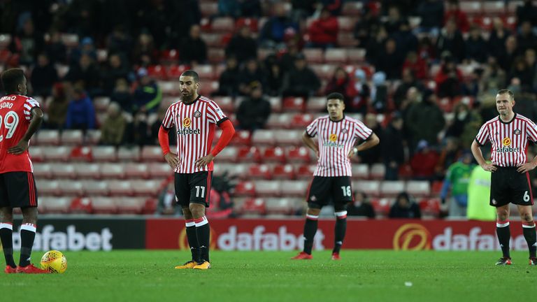 Sunderland players react after Reading's goal in the Championship game 