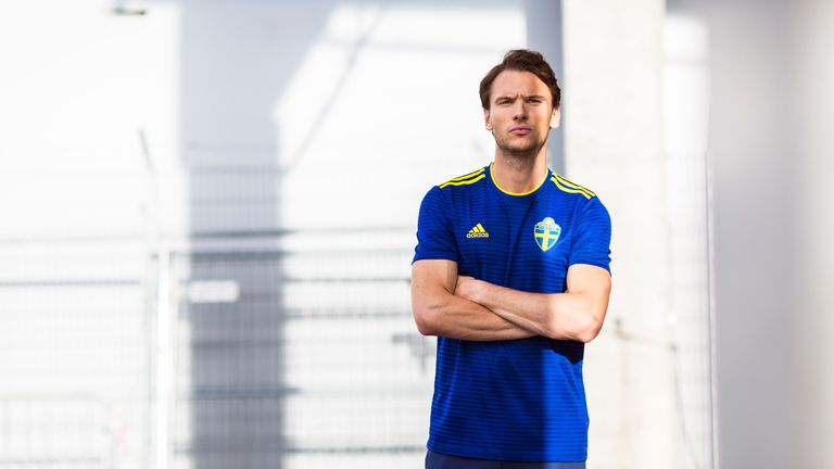 Albin Ekdal models the new Sweden World Cup 2018 away shirt (credit: adidasUK)