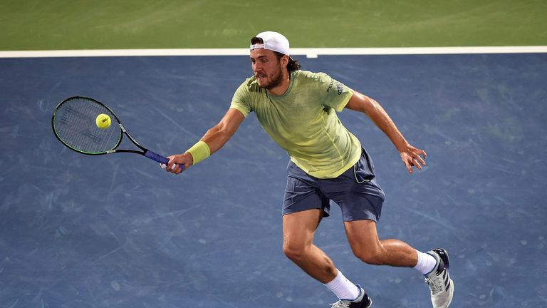 DUBAI, UNITED ARAB EMIRATES - MARCH 03: XXX during his final match against XXX on day six of the ATP Dubai Duty Free Tennis Championships at the Dubai Duty Free Stadium on March 3, 2018 in Dubai, United Arab Emirates