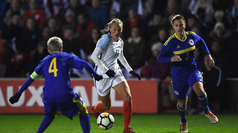 Toni Duggan in action during the FIFA Women's World Cup Qualifier between England Women and Bosnia and Herzegovina Women at Banks's Stadium on November 24, 2017