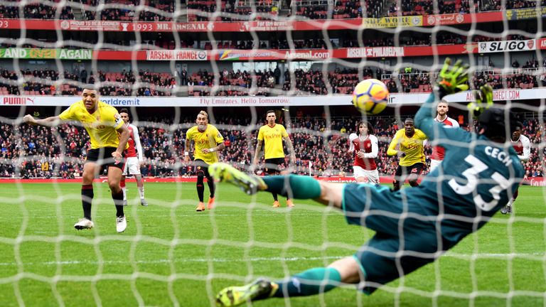 Troy Deeney sees his second-half penalty saved by Petr Cech