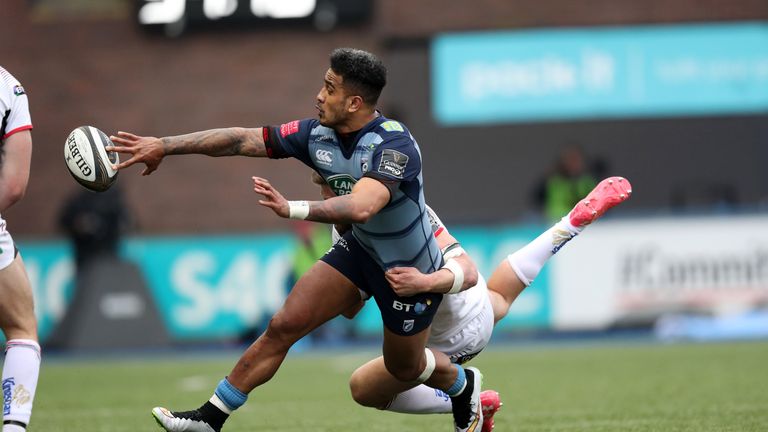 Rey Lee-Lo is tackled by Craig Gilroy of Ulster during their Guinness PRO14 encounter at Cardiff Arms Park