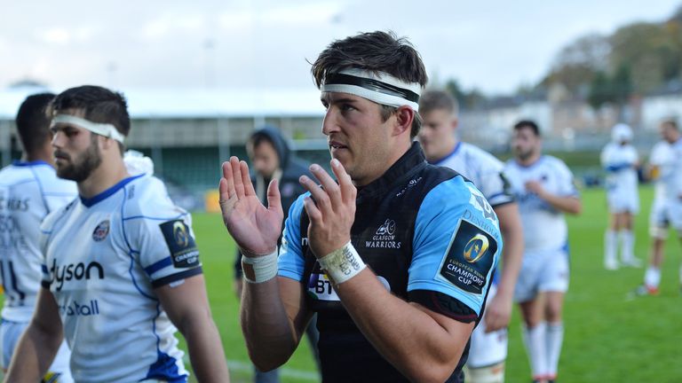 GLASGOW, SCOTLAND - OCTOBER 18:   Daniel Tailliferrer Hauman van der Merwe of Glasgow Warriors acknowledges the warm applause from the crowd after his team triumphed 37-10 during the European Rugby Champions Cup match between Glasgow Warriors and Bath Rugby at Scotstoun Stadium on October 18, 2014 in Glasgow Scotland. (Photo by Mark Runnacles/Getty Images)