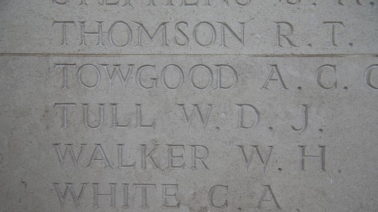 Walter Tull's name commemorated among the war dead in Fontaine-sur-Somme, France.