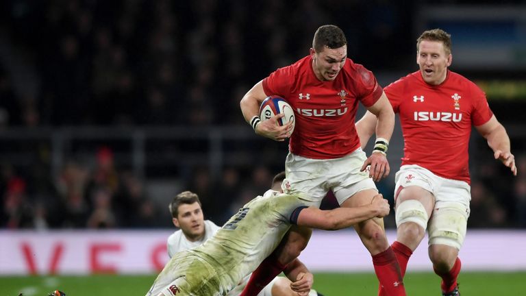 George North attacking for Wales against England in the Six Nations Championship 2018