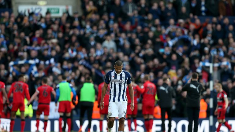 West Brom striker Salomon Rondon looks dejected after defeat by Huddersfield