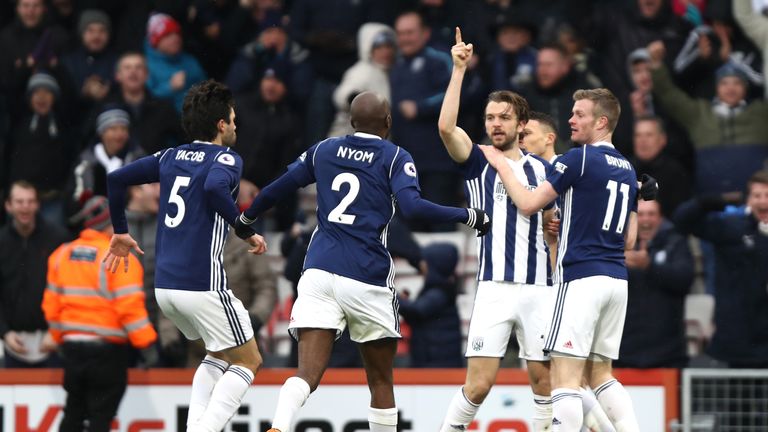 Jay Rodriguez celebrates after putting West Brom in front