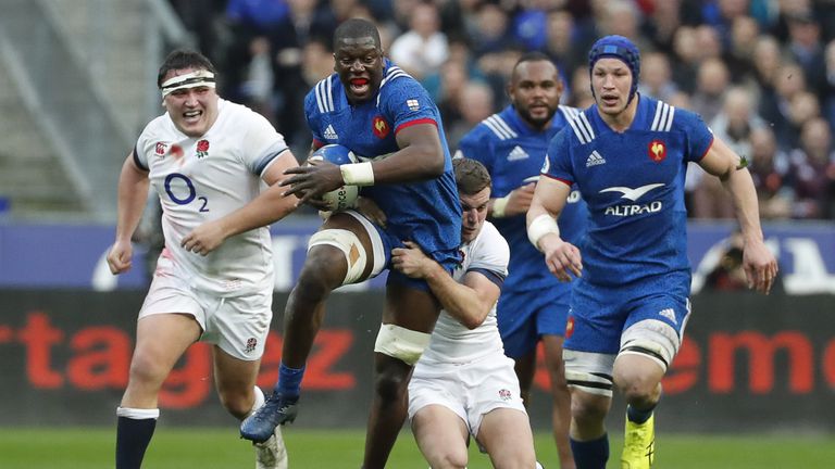 France's flanker Yacouba Camara on the charge