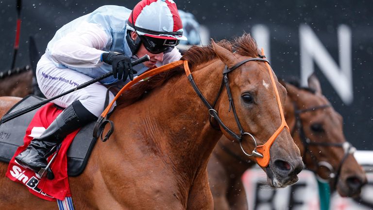 Adam McNamara riding Take The Helm win the Sun Bets All-Weather Championships Apprentice Handicap 