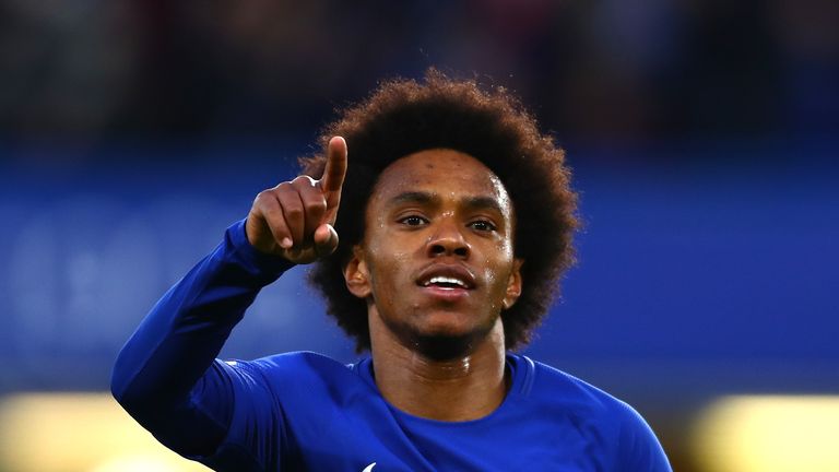 Willian celebrates after scoring Chelsea's opening goal