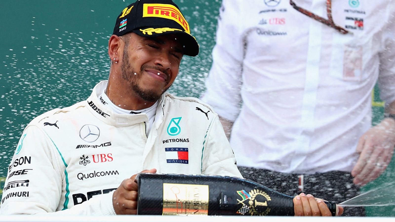 Lewis Hamilton wins Azerbaijan GP after Valtteri Bottas puncture and