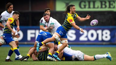 Josh Navidi looks to get the ball away for Cardiff Blues