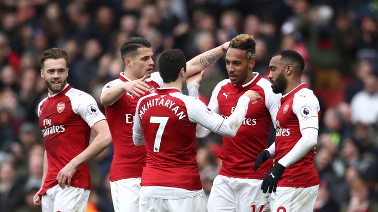 Arsenal players celebrate at the Emirates Stadium