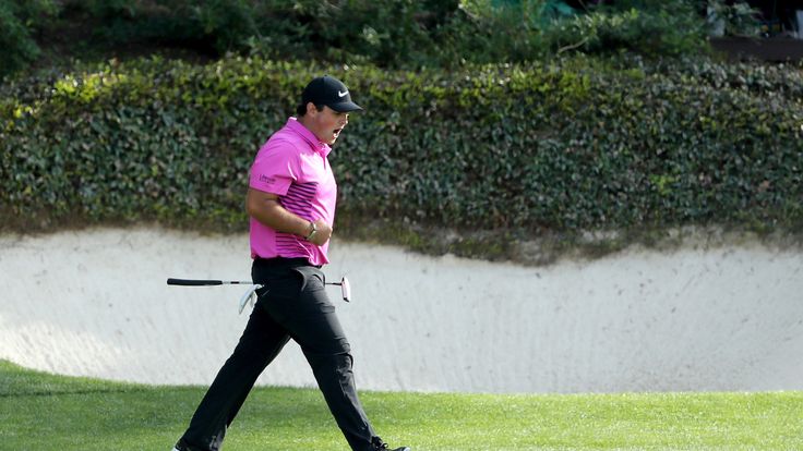 Patrick Reed of the United States celebrates a putt for birdie on the 12th hole during the final round of the 2018 Masters at Augusta National Golf Club 