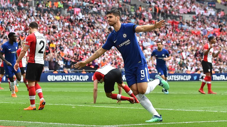 Alvaro Morata celebrates a Wembley goal