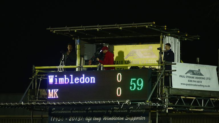 during the Sky Bet League One match between A.F.C. Wimbledon and Milton Keynes Dons at The Cherry Red Records Stadium on March 14, 2017 in Kingston upon Thames, England.