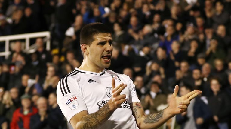 Aleksandar Mitrovic celebrates Fulham's second goal against Leeds