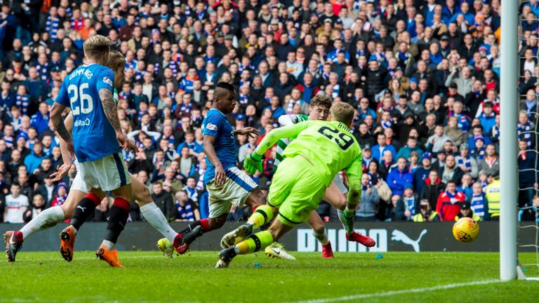 Alfredo Morelos misses a late chance against Celtic