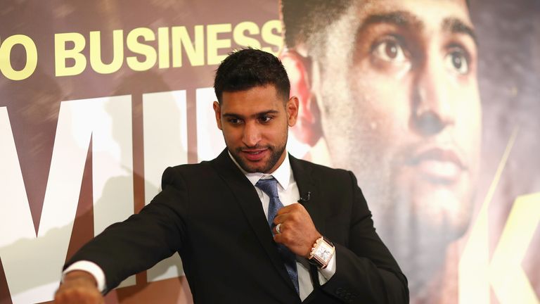 LONDON, ENGLAND - JANUARY 10:  Amir Khan poses for a photograph after speaking to the media during his Press Conference at the Dorchester Hotel on January 10, 2018 in London, England.  (Photo by Naomi Baker/Getty Images)