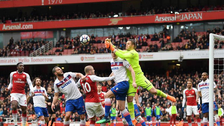  during the Premier League match between Arsenal and Stoke City at Emirates Stadium on April 1, 2018 in London, England.