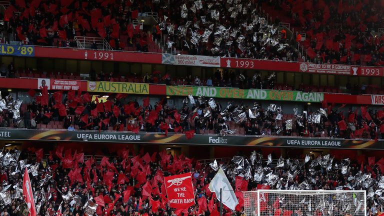  during the UEFA Europa League Semi Final leg one match between Arsenal FC and Atletico Madrid at Emirates Stadium on April 26, 2018 in London, United Kingdom.