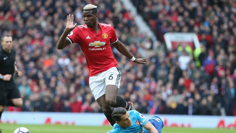 during the Premier League match between Manchester United and Arsenal at Old Trafford on April 29, 2018 in Manchester, England.