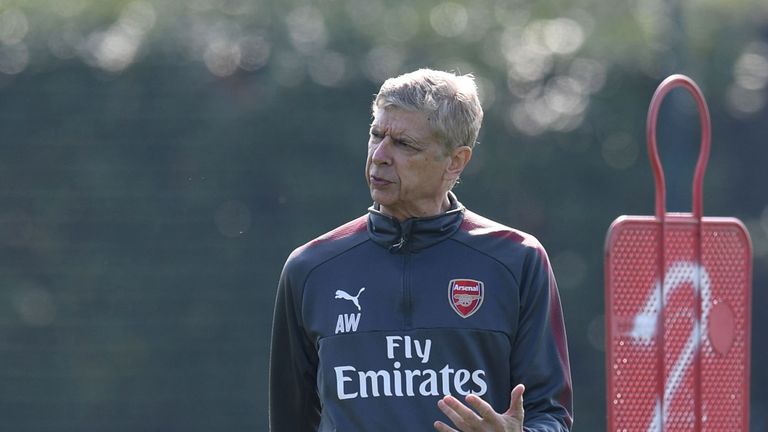 Arsenal manager Arsene Wenger during a training session at London Colney on April 21, 2018 in St Albans, England