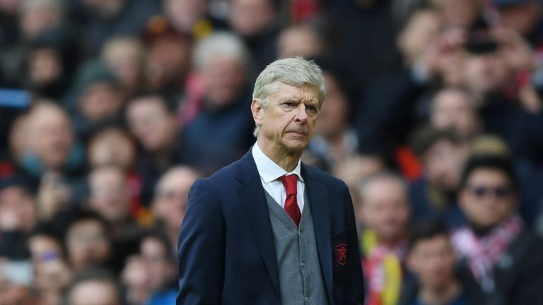 Arsene Wenger during the Premier League match between Manchester United and Arsenal at Old Trafford on April 29, 2018