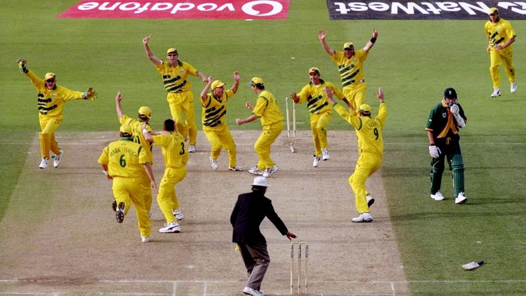 Australia celebrate after beating South Africa in the 1999 World Cup semi-final