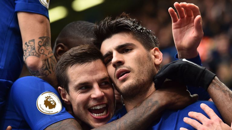 Chelsea's Azpilicueta and Morata celebrate v Tottenham 